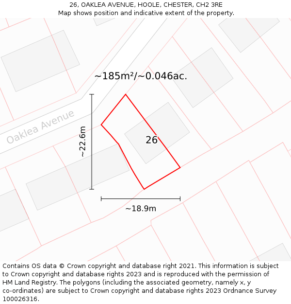 26, OAKLEA AVENUE, HOOLE, CHESTER, CH2 3RE: Plot and title map