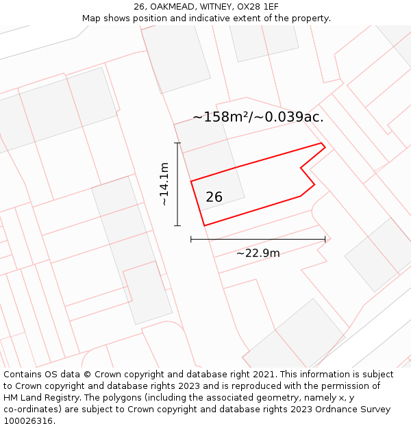 26, OAKMEAD, WITNEY, OX28 1EF: Plot and title map