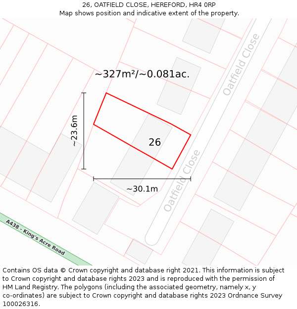 26, OATFIELD CLOSE, HEREFORD, HR4 0RP: Plot and title map