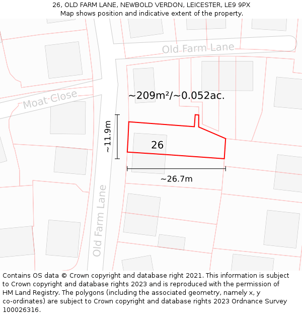 26, OLD FARM LANE, NEWBOLD VERDON, LEICESTER, LE9 9PX: Plot and title map