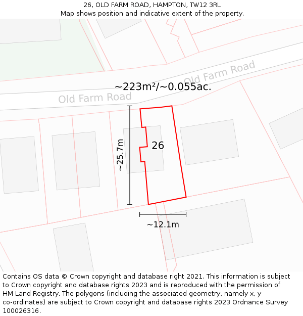 26, OLD FARM ROAD, HAMPTON, TW12 3RL: Plot and title map