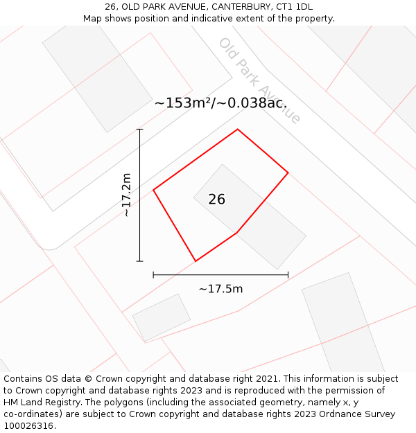 26, OLD PARK AVENUE, CANTERBURY, CT1 1DL: Plot and title map