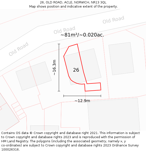 26, OLD ROAD, ACLE, NORWICH, NR13 3QL: Plot and title map