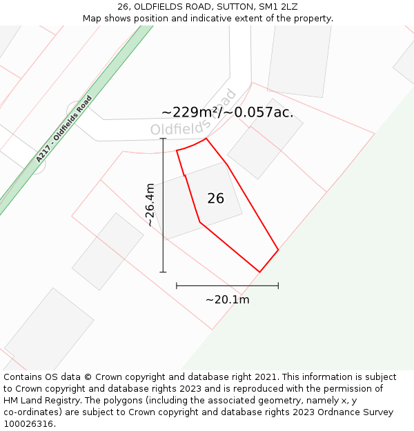 26, OLDFIELDS ROAD, SUTTON, SM1 2LZ: Plot and title map