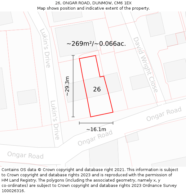 26, ONGAR ROAD, DUNMOW, CM6 1EX: Plot and title map