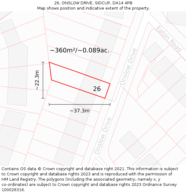 26, ONSLOW DRIVE, SIDCUP, DA14 4PB: Plot and title map