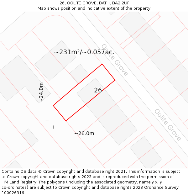 26, OOLITE GROVE, BATH, BA2 2UF: Plot and title map