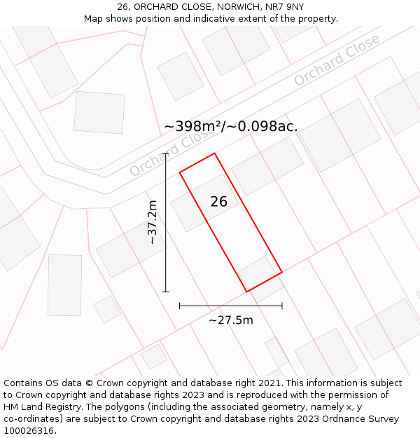 26, ORCHARD CLOSE, NORWICH, NR7 9NY: Plot and title map