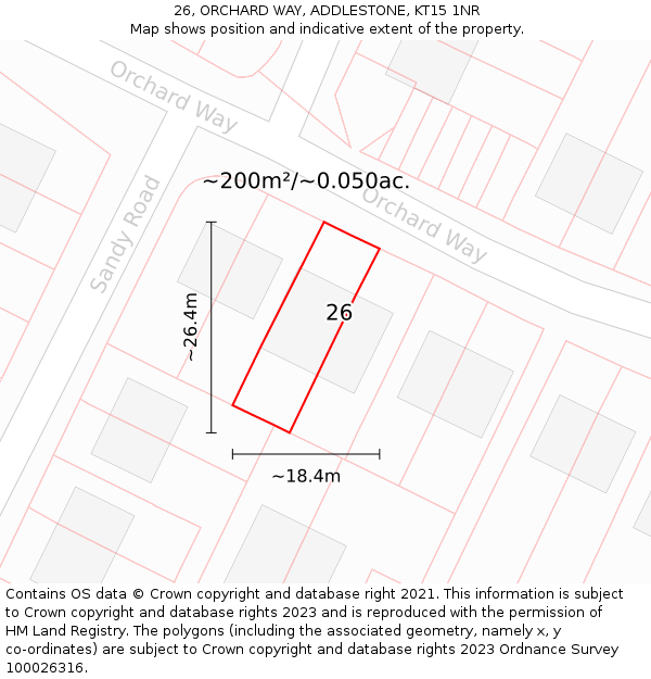 26, ORCHARD WAY, ADDLESTONE, KT15 1NR: Plot and title map