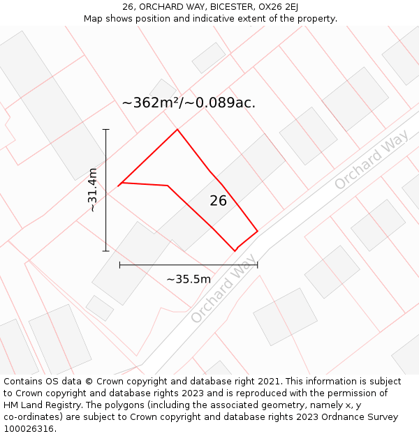 26, ORCHARD WAY, BICESTER, OX26 2EJ: Plot and title map