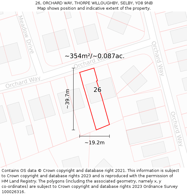 26, ORCHARD WAY, THORPE WILLOUGHBY, SELBY, YO8 9NB: Plot and title map