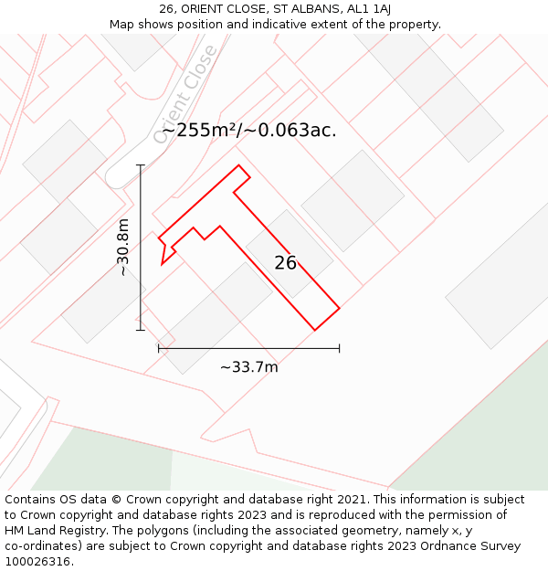 26, ORIENT CLOSE, ST ALBANS, AL1 1AJ: Plot and title map