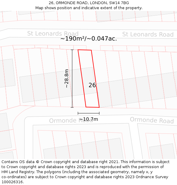 26, ORMONDE ROAD, LONDON, SW14 7BG: Plot and title map