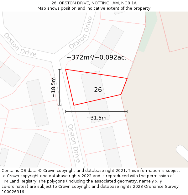 26, ORSTON DRIVE, NOTTINGHAM, NG8 1AJ: Plot and title map