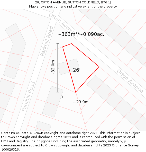 26, ORTON AVENUE, SUTTON COLDFIELD, B76 1JJ: Plot and title map