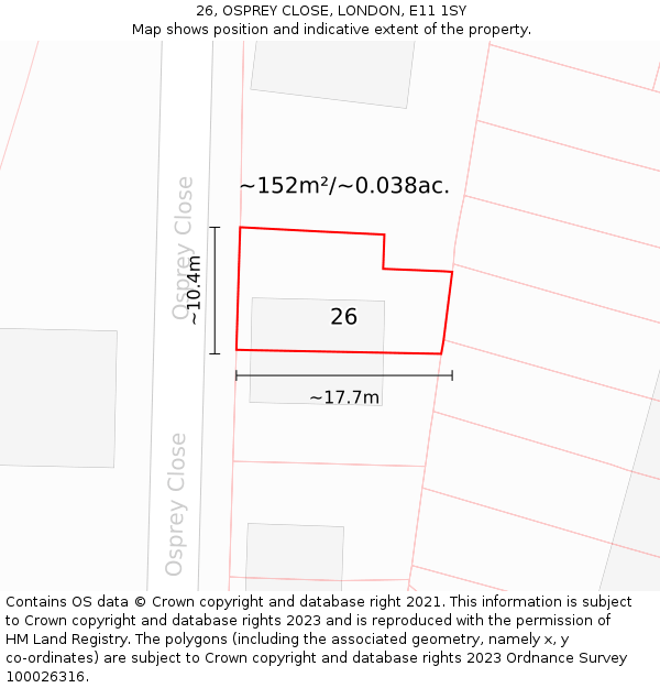 26, OSPREY CLOSE, LONDON, E11 1SY: Plot and title map