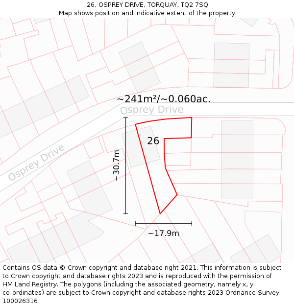 26, OSPREY DRIVE, TORQUAY, TQ2 7SQ: Plot and title map