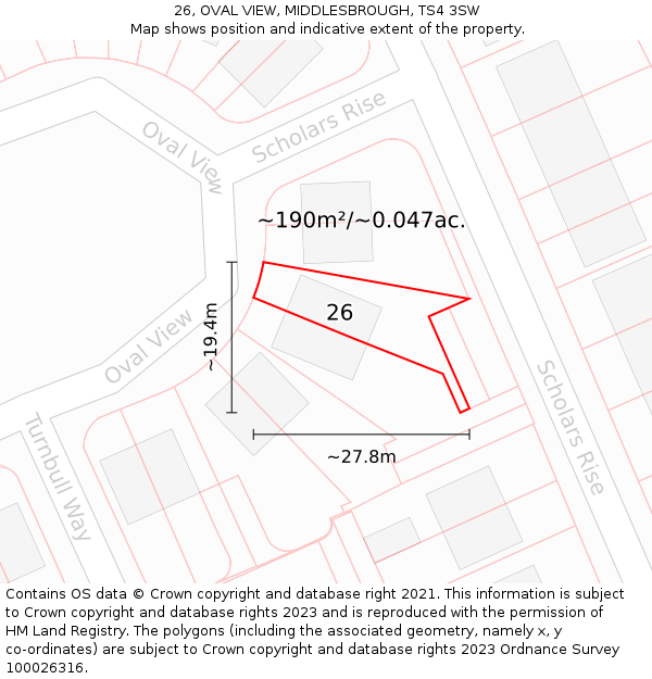 26, OVAL VIEW, MIDDLESBROUGH, TS4 3SW: Plot and title map