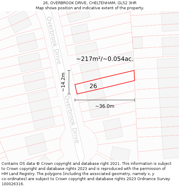 26, OVERBROOK DRIVE, CHELTENHAM, GL52 3HR: Plot and title map
