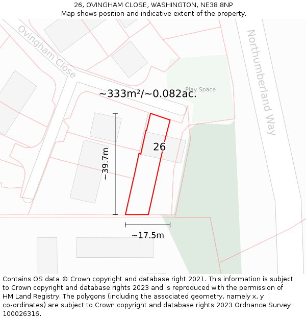 26, OVINGHAM CLOSE, WASHINGTON, NE38 8NP: Plot and title map