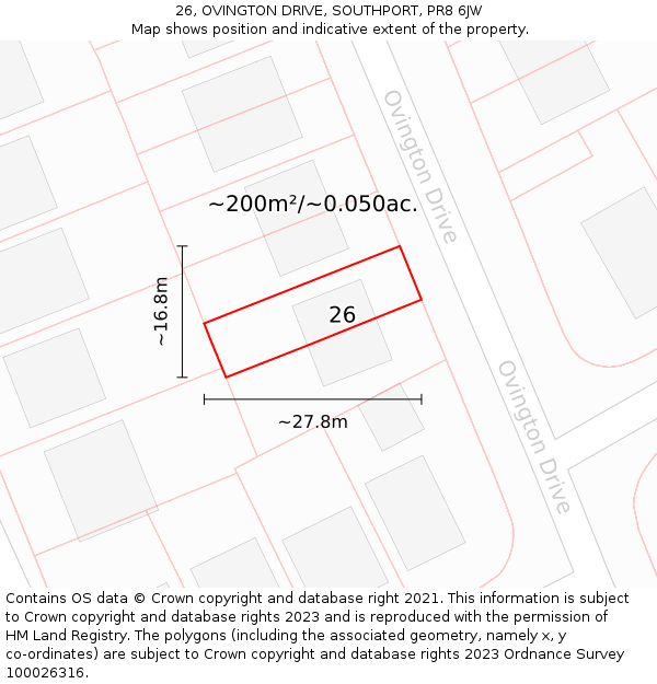 26, OVINGTON DRIVE, SOUTHPORT, PR8 6JW: Plot and title map