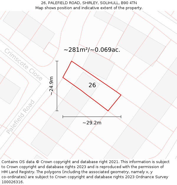 26, PALEFIELD ROAD, SHIRLEY, SOLIHULL, B90 4TN: Plot and title map