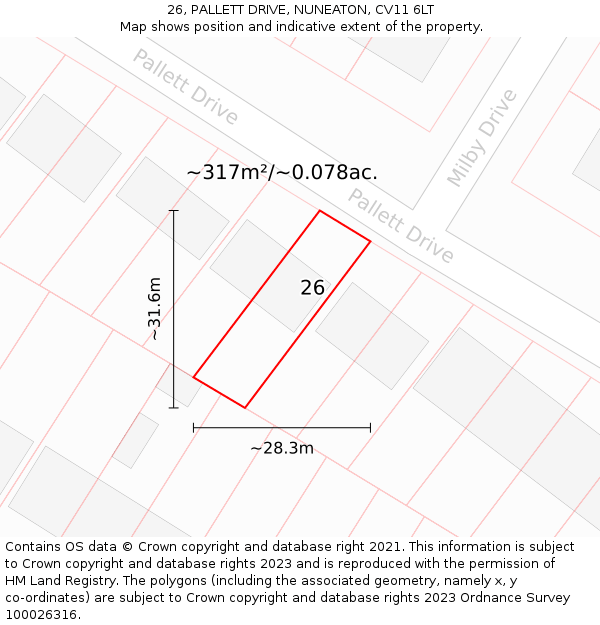 26, PALLETT DRIVE, NUNEATON, CV11 6LT: Plot and title map