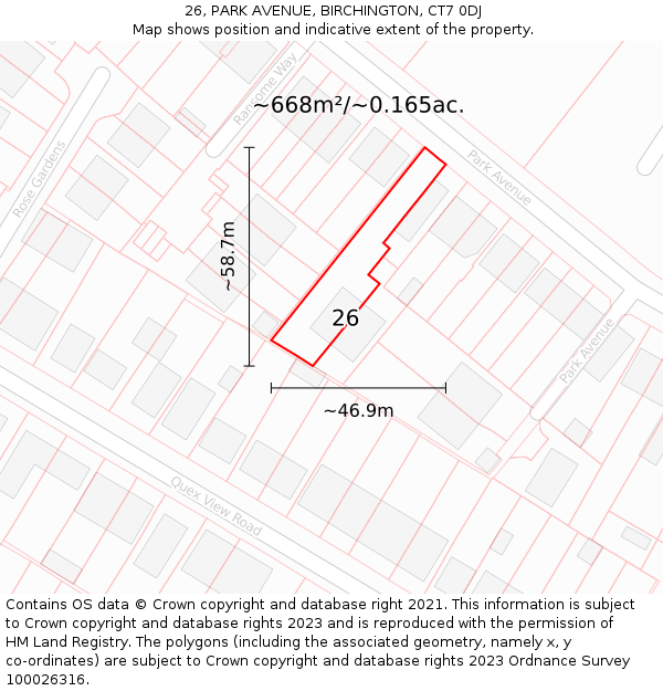 26, PARK AVENUE, BIRCHINGTON, CT7 0DJ: Plot and title map