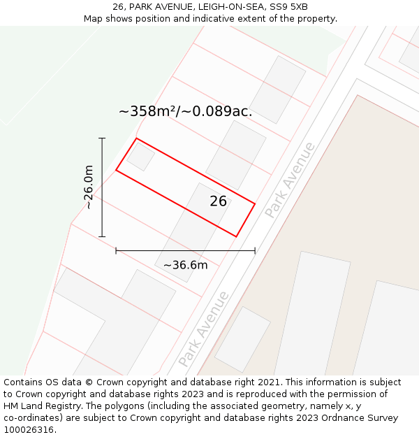 26, PARK AVENUE, LEIGH-ON-SEA, SS9 5XB: Plot and title map