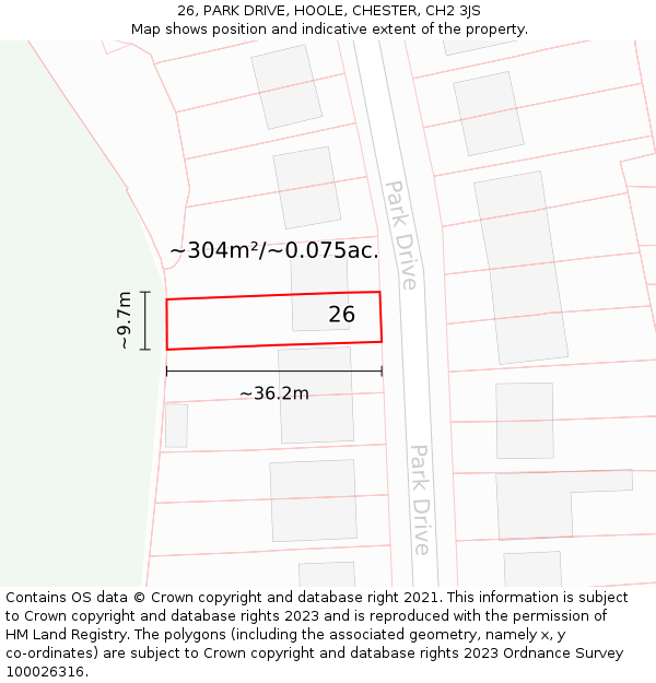 26, PARK DRIVE, HOOLE, CHESTER, CH2 3JS: Plot and title map