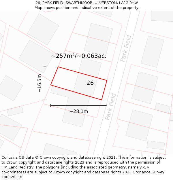 26, PARK FIELD, SWARTHMOOR, ULVERSTON, LA12 0HW: Plot and title map