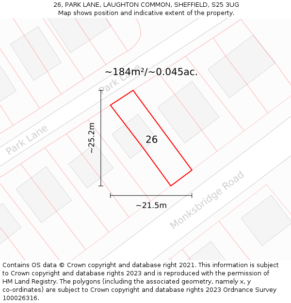 26, PARK LANE, LAUGHTON COMMON, SHEFFIELD, S25 3UG: Plot and title map