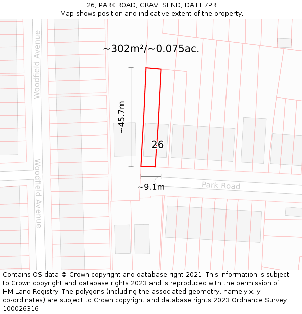 26, PARK ROAD, GRAVESEND, DA11 7PR: Plot and title map