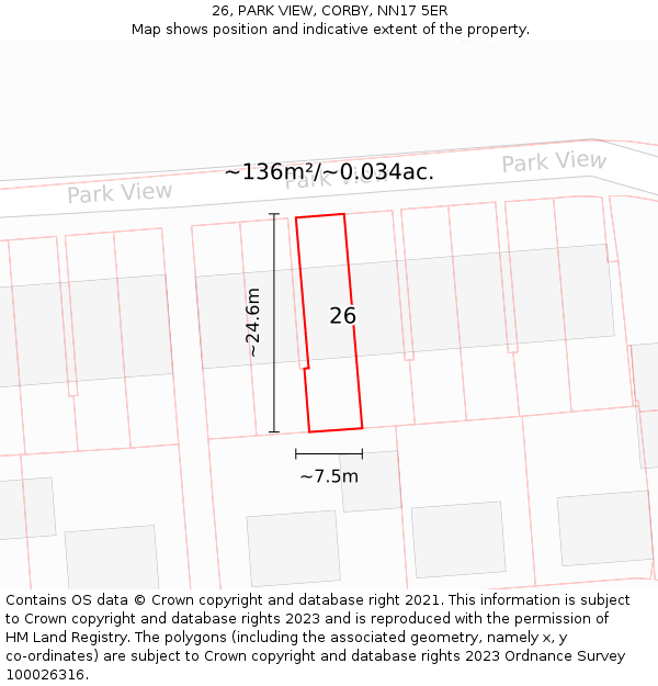 26, PARK VIEW, CORBY, NN17 5ER: Plot and title map