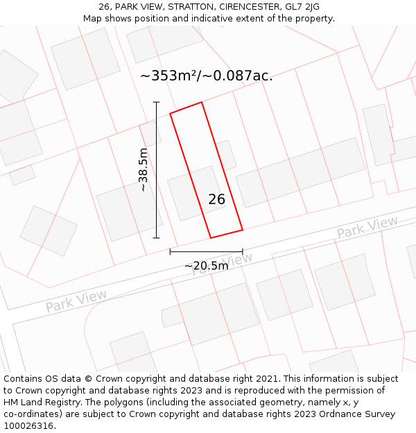 26, PARK VIEW, STRATTON, CIRENCESTER, GL7 2JG: Plot and title map
