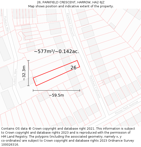 26, PARKFIELD CRESCENT, HARROW, HA2 6JZ: Plot and title map