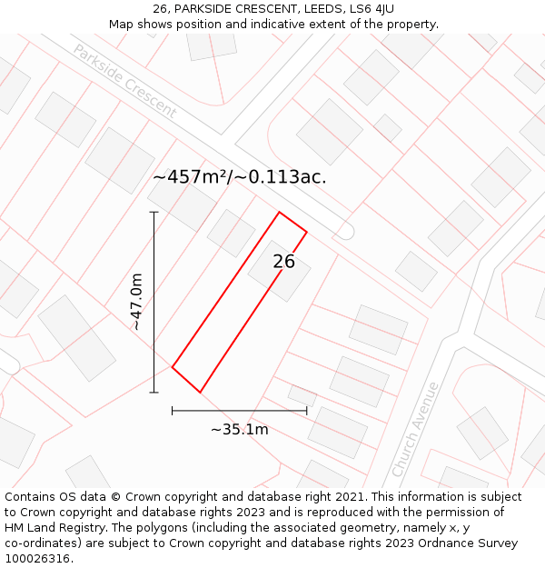26, PARKSIDE CRESCENT, LEEDS, LS6 4JU: Plot and title map