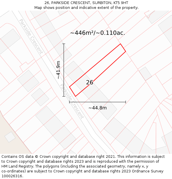 26, PARKSIDE CRESCENT, SURBITON, KT5 9HT: Plot and title map