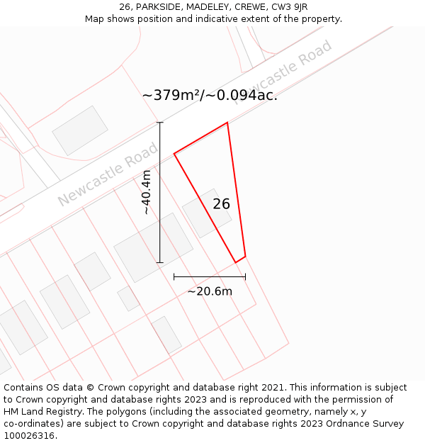 26, PARKSIDE, MADELEY, CREWE, CW3 9JR: Plot and title map