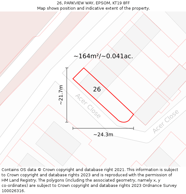 26, PARKVIEW WAY, EPSOM, KT19 8FF: Plot and title map