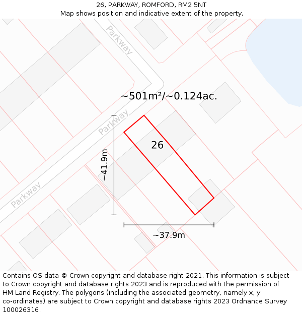 26, PARKWAY, ROMFORD, RM2 5NT: Plot and title map