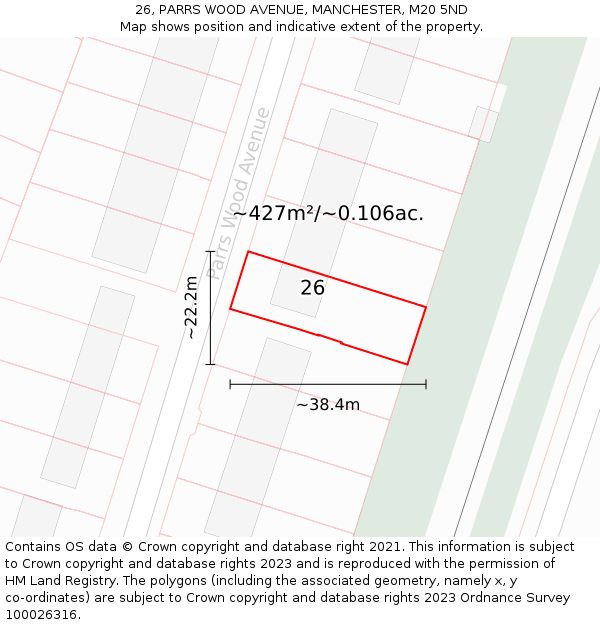 26, PARRS WOOD AVENUE, MANCHESTER, M20 5ND: Plot and title map
