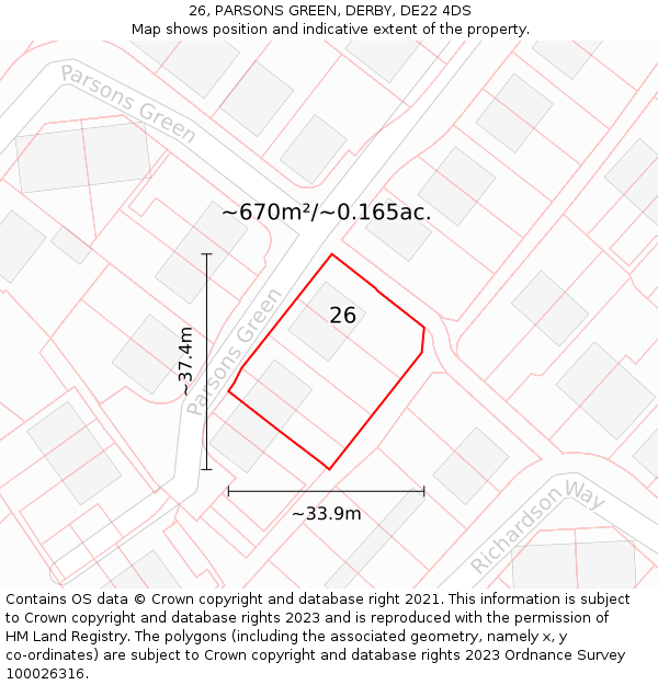 26, PARSONS GREEN, DERBY, DE22 4DS: Plot and title map