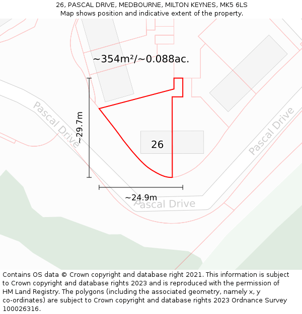 26, PASCAL DRIVE, MEDBOURNE, MILTON KEYNES, MK5 6LS: Plot and title map