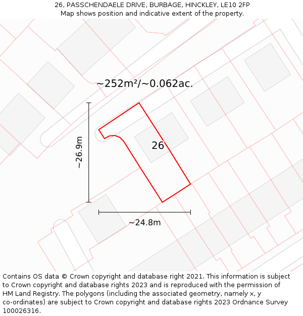 26, PASSCHENDAELE DRIVE, BURBAGE, HINCKLEY, LE10 2FP: Plot and title map