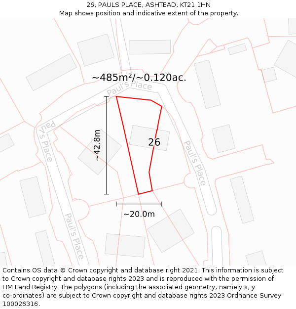 26, PAULS PLACE, ASHTEAD, KT21 1HN: Plot and title map