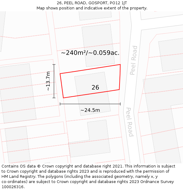 26, PEEL ROAD, GOSPORT, PO12 1JT: Plot and title map
