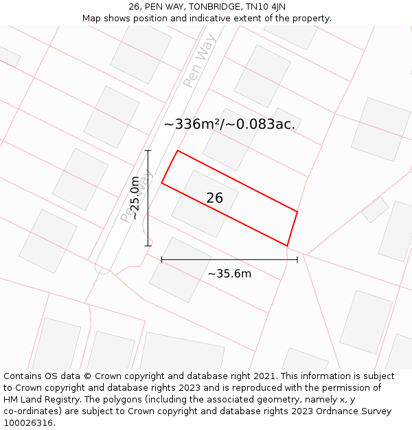 26, PEN WAY, TONBRIDGE, TN10 4JN: Plot and title map