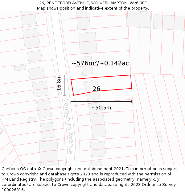 26, PENDEFORD AVENUE, WOLVERHAMPTON, WV6 9EF: Plot and title map