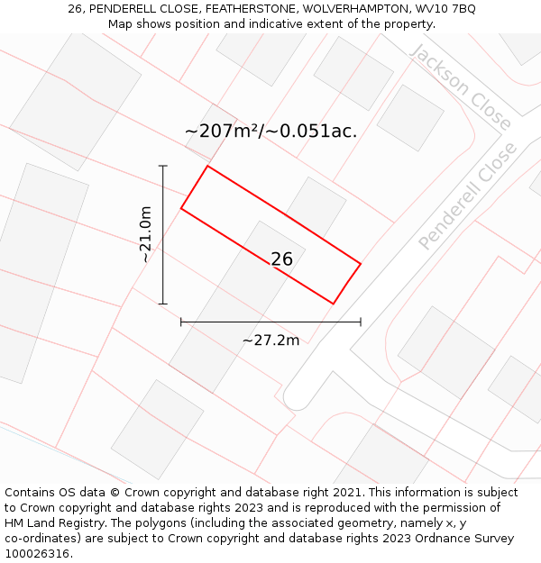 26, PENDERELL CLOSE, FEATHERSTONE, WOLVERHAMPTON, WV10 7BQ: Plot and title map
